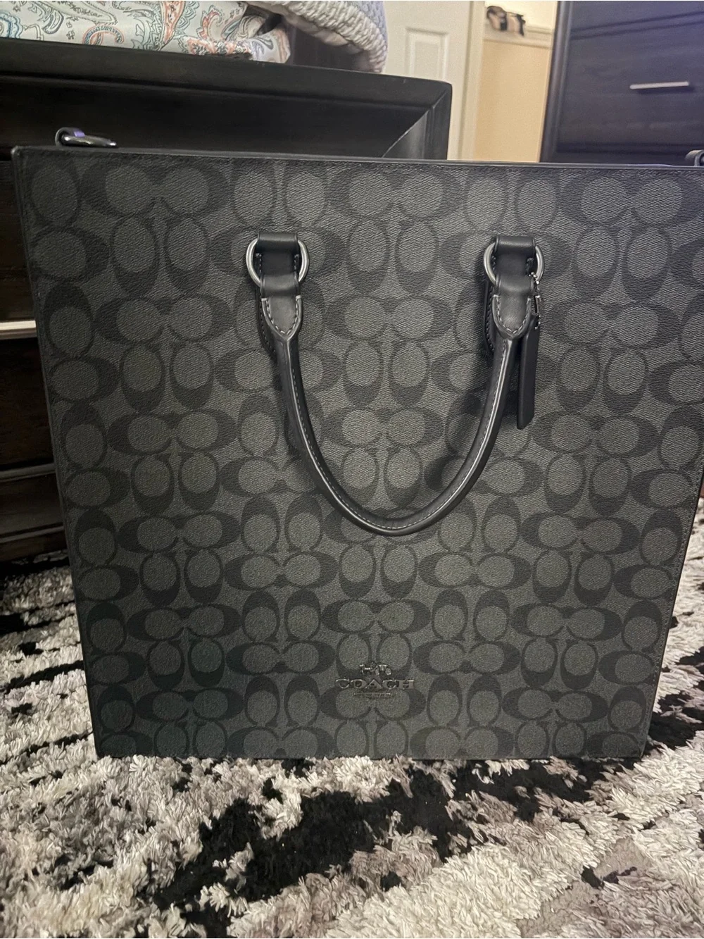 Coach Black Signature Canvas Tote With Leather Handles